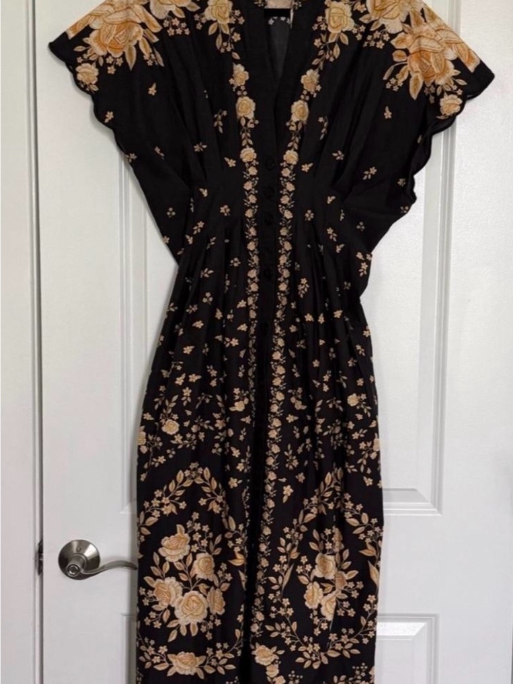 FARM Rio x Anthropologie Black Maxi Dress with Yellow Gold Floral Print ❤️ - Picture 10 of 11